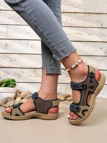 Women's Classic Contrast Color Outdoor Hook And Loop Non-Slip Soft Bottom Sandals, Spring/Summer