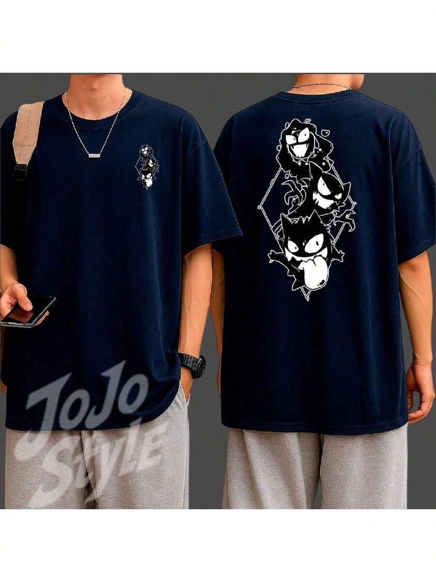 T-Shirt Anime Manga Video Game GengarHaunter Gastly Ghost Geek Unisex Male Female 100% Cotton Top Premium Streetwear Launch Immediate Shipping Various Colors!! Plus Size - 藏蓝色 - 查看 1