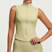Slim Fit Fitness Sleeveless High Neck Quick-Drying Sports Jacket/Vest For Workouts And Running - 青檸色 - 查看 1