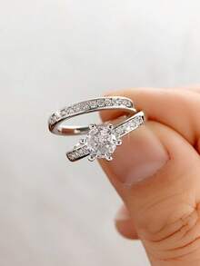 2 pièces/set Bague en cubic zirconia cubique glamour pour femmes, cadeau de la Saint-Valentin, bijoux pour anniversaire de mariage et fête - 1# - Voir 5