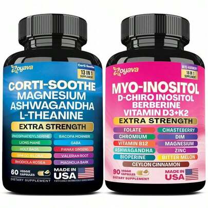 YMNT Zoyava Soothe & Smooth Bundle – Cortisol & Myo-Inositol Supplement For Stress Relief & Hormonal Balance – Extra Strength Multivitamin – Made In USA