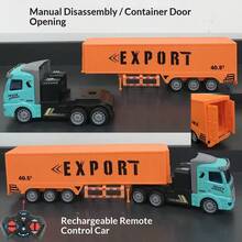 1:48 Scale Remote Control Transport Vehicle Series - 4-Way Remote Control Dump Truck And Container Transport Truck Set, Children's RC 4WD Remote Control Truck, RC Transport Vehicle Toy Birthday Gift For Boys