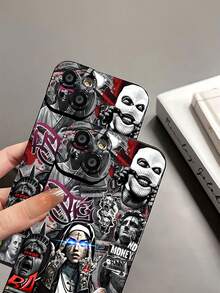 Funda para teléfono con un llamativo diseño de grafiti con máscara artística y pistola, compatible con fundas ,  17,  16 Pro Max,  15 Pro Max,  13 y  12. Fabricada en TPU, ofrece protección anticaídas. Un regalo perfecto para amigos, familiares o seres queridos en ocasiones especiales.funda de ,  funda de  16, Navidad,  fundas de , funda de  15,  17 Pro Max, fundas para , funda de  16 Plus, regalos de Navidad, funda de  13, funda de teléfono de Navidad, funda de  16 Pro - Negro - Ver 8