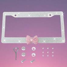 1pc/2pcs Bling License Plate Frame, Handmade Bling Rhinestone Premium Plastic License Plate Frame, Bow Tie License Plate Holder - 1 Piece Of Round-hole Plastic With a Bow - View 16