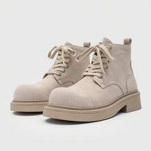 Thick-Soled Lace-Up British Style High-Top Shoes Retro New Thick-Soled Lace-Up Men's Boots - Màu be - Xem 4