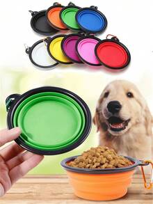 1个可折叠硅胶狗碗，狗碗，狗狗用品，狗狗礼物，便携式幼犬食物容器，喂食碗，水壶，适合户外远足和露营，易于存放和清洁（带登山扣） - 彩色 - 查看 2
