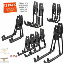 2/12 Pieces Heavy-Duty Multi-Size Metal Tool Hooks - Industrial Garage Organizer With Double Hooks, Space-Saving Wall Mount For Garage, Workshop, And Bike Rack - Rust-Resistant, Sturdy Construction - Easy To Install With Screws - Suitable For Ladders, Bicycles, Tools, And Heavy Items - Modern Garage Storage Solution, Workshop Organization, Stylish Design, Durable Build, Home Organizer For Hanging Solutions