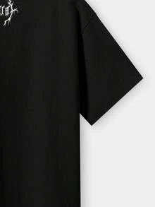 Basic Unisex T-Shirt Bestial CO Baphomet Pentagram Print Streetwear Black 100% Cotton - 黑色 - 查看 5