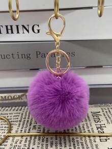 1pc Faux Mink Fur Pom Pom Keychain, Fluffy Pom Pom Keychain Accessory For Clothing, Bags, Jewelry - Khaki - View 5