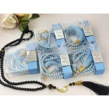 Personalized Islamic Prayer Beads: Muslim Wedding Favor, Hajj Gift, Valentine's Day Gift, Bridesmaid Gift, Graduation Gift, Easter Gift, Eid Gift, Baby Shower Gift - White Prayer Beads With Gold Acrylic - View 5