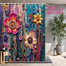 1pc High Quality Vintage Colorful Striped Floral Print Shower Curtain,100% Polyester,Machine Washable,Includes 12 Hooks,For Bathroom, Separate Wet And Dry Areas,Bathroom Decor And Accessories - 顏色12 - 查看 11