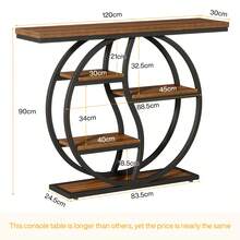 Tribesigns Mesa consola, mesa de centro industrial de 4 niveles de 120 x 30 cm, mesa de entrada con base circular, mesa auxiliar estrecha de madera con estantes para sala de estar, pasillo, vestíbulo, marrón rústico - Marrón - Ver 2