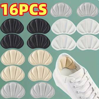 16pcs Self-Adhesive Heel Pads, Made Of Memory Foam, Thick, Non-Slip, Shock-Absorbing Insoles, Adjustable Size, Prevent Heel Chafing, Suitable For Sports Shoes, High Heels, Casual Shoes, Canvas Shoes For Men And Women