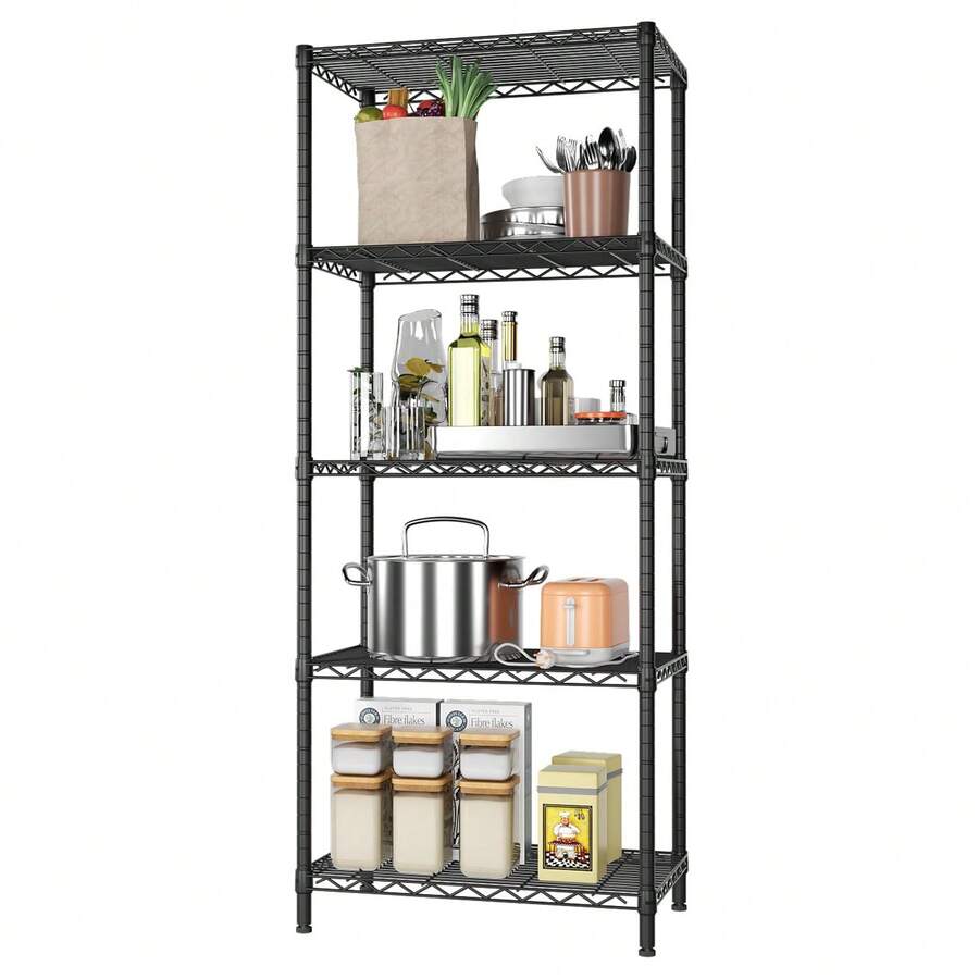 Shelf Metal Shelving Unit Adjustable Storage Shelves Heavy Duty Garage Shelving Steel Wire Shelving For Laundry Bathroom Kitchen Pantry Closet Garage Black - màu đen - Xem 1