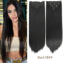 Clip In Hair Extensions 7 Pieces/Set 16 Clip Hair Extensions Black Long Straight Hair Natural Gradual Change Wig Heat Resistant Fiber Synthetic Hairpieces For Women Girls Daily Use - Multicolor - View 16