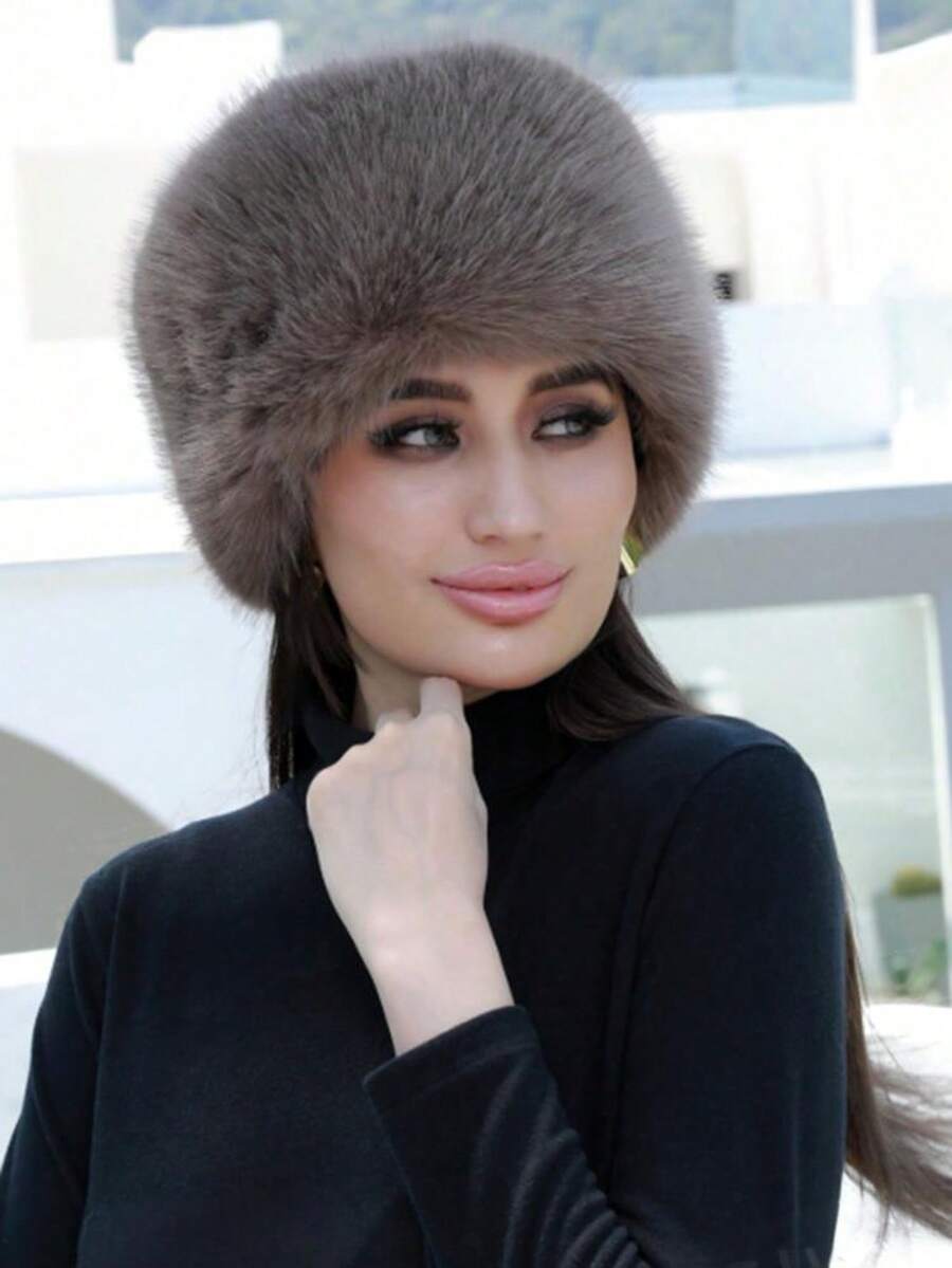 Women's Winter Faux Fur Elastic Hat, Cossack Style, White Warm Cap, Suitable For Cold Weather - Mocha Brown - View 1