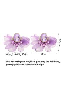 波西米亚风格布艺花朵耳环女款仿宝石花卉大耳钉适合派对舞会海边度假珠宝