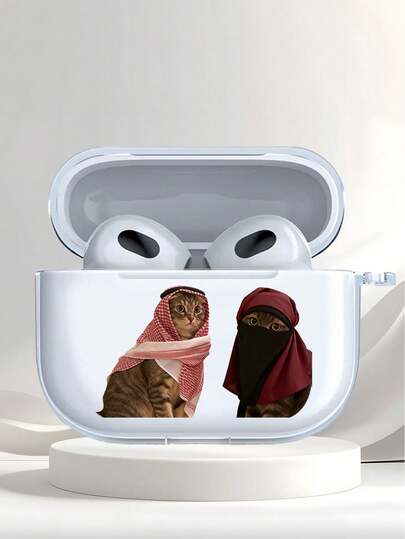 Cute Cat Ear Headphone Case, Transparent TPU Material, Suitable For Airpods 3/4/Pro/Pro2/Pro3, Perfect Gift For Boyfriend/Girlfriend. Lively And Playful Design.