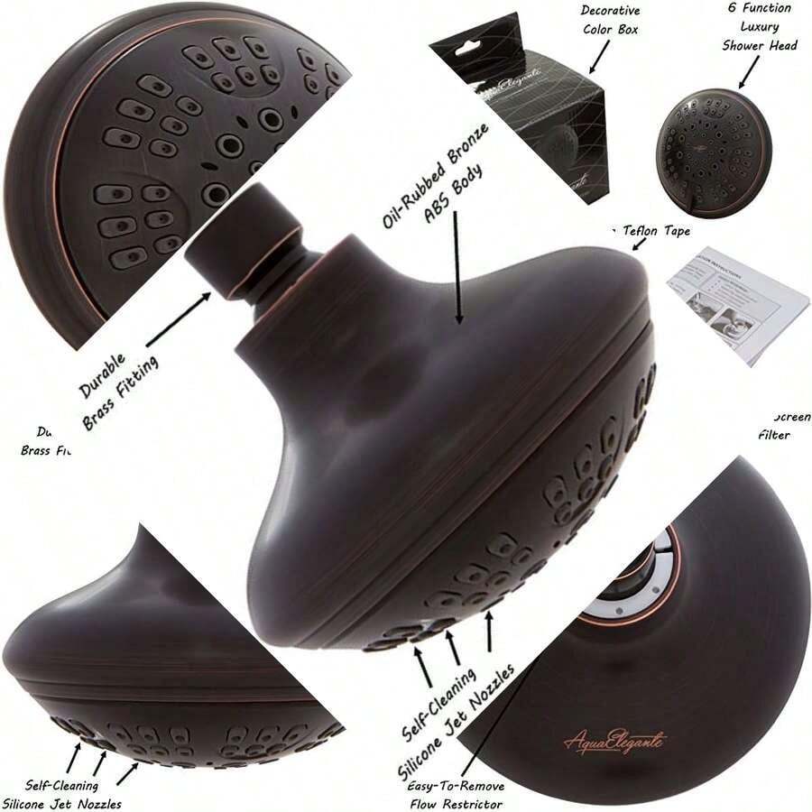 6 Lujo de Función Cabezal de Ducha – Best Alta Presión, Soporte de Pared Para Alcachofa de Ducha Ajustable - 2.5 GPM - Bronce Cepillado - Bronce Cepillado - Ver 1
