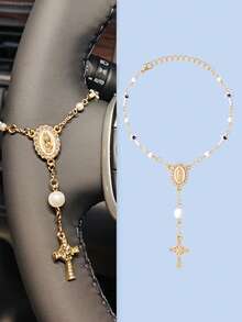 Rosario de espejo retrovisor de coche universal (con colgante) y adorno colgante de espejo retrovisor de ojo malvado en forma de cruz, medalla de metal y colgante en forma de cruz para espejo retrovisor de coche, pulsera de cruz, pulsera de la Virgen María, pulsera de oración de - Adecuado para coches, motocicletas, bicicletas y camiones (se puede instalar en el espejo retrovisor o en el manillar), decoración portátil, oración por la paz y las bendiciones, regalo ideal para cumpleaños, primera comunión, - Multicolor - Ver 12