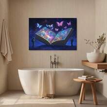 1 Piece Framed Astronaut Universe Book Encounter Butterfly Art Canvas Painting Print Poster, Suitable For Living Room, Bathroom, Bedroom, Hotel, B&B, Apartment, Villa, Gallery, Classroom, Corridor, Studio, Children's Room, Nursery, Kindergarten, Study, Office Wall Decoration Ready To Hang - 白色 - 查看 5