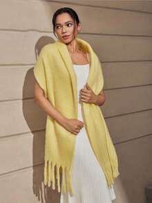 1 Peça Lenço Feminino de Cor Sólida com Acabamento de Borla, para Atividades ao Ar Livre e Aquecimento, Também Pode Ser Usado como Xale, Feriado - Amarelo - Visão 2