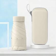 مظلة واقية من المطر والأشعة فوق البنفسجية قابلة للحمل فائقة الصغر مع حافظة، مظلة سفر سهلة الحمل وتناسب الجيب قطعة واحدة - لون مشمشي - مشاهدة 6