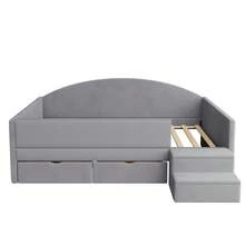 Upholstered Sofa Bed, 90 X 190 Cm, Multifunctional Bed With Two Drawers, Safety Rails And Footrests, Soft-Touch Velvet Upholstery, Mattress Not Included, Light Grey - Water Gray + Soft Pack - View 7