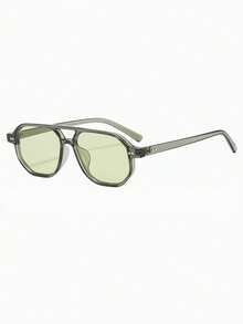 1 par de gafas de hombre con montura de policarbonato verde de forma poligonal, de unicolor minimalista, con puente doble, de estilo retro y elegante - Verde - Ver 2