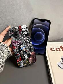 Funda para teléfono con un llamativo diseño de grafiti con máscara artística y pistola, compatible con fundas ,  17,  16 Pro Max,  15 Pro Max,  13 y  12. Fabricada en TPU, ofrece protección anticaídas. Un regalo perfecto para amigos, familiares o seres queridos en ocasiones especiales.funda de ,  funda de  16, Navidad,  fundas de , funda de  15,  17 Pro Max, fundas para , funda de  16 Plus, regalos de Navidad, funda de  13, funda de teléfono de Navidad, funda de  16 Pro - Negro - Ver 4