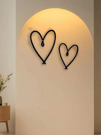 2pcs Metal Heart Wall Decor, Minimalist Line Art, Bedroom Living Room Gallery Wall Hanging Heart Gift, Valentine's Day Decoration,Home Decor ,Room Decor,Wall Decor Gifts Birthday Graduation