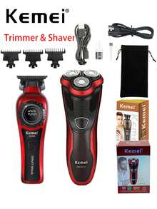 Kemei Electric Hair Clipper + Electric Shaver Set, KM-999 DLC T-Blade Zero Gap Hair Trimmer And 3D Electric Shaver, Wet & Dry For Men, Shave & Head Shave, USB Rechargeable Electric Shaver KM-9013, New Year Men's Personal Care Set - Burgundy - View 2