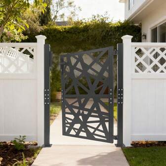 Cancello da giardino in metallo, cancello d'ingresso esterno, cancello principale, recinzione, cancello da giardino con apertura a 180 gradi