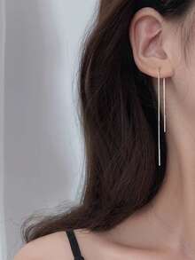 Nooxian 2pcs Tassel Box Chain Earrings For Women, Suitable For Daily Wear - Silver - View 4