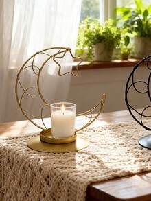 Candelabros de metal adornados con patrones de estrellas y lunas doradas/negras, ornamentos de candelabros con estrellas y lunas, candelabros de estilo nórdico romántico y retro, adecuados para cenas a la luz de las velas, decoración del hogar moderna, mesas de comedor, mesas de café, decoraciones de la sala de estar, decoraciones de boda, regalos de cumpleaños y graduación, llenos de encanto oriental árabe. - Multicolor - Ver 3