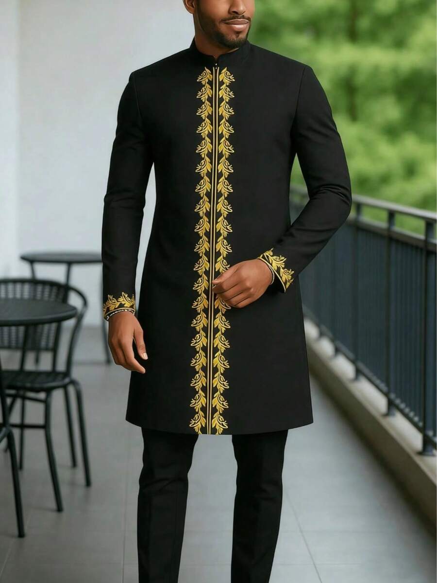 Trang phục truyền thống nam, bộ vest dài tay thêu họa tiết sang trọng dành cho nam giới châu Phi, trang phục thường ngày đi nghỉ mát.