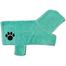 Bone Dry Colección Pet Robe - Bata de baño de Microfibra Absorbente Bordada con Cierre Ajustable, para Perros y Gatos, Talla S, Color Aguamarina(Pequeño Aqua) - Multicolor - Ver 2