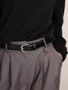 1pc Men's Simple Casual Black Leather Belt, Minimalist Versatile Unisex Jeans Belt For Daily Wear