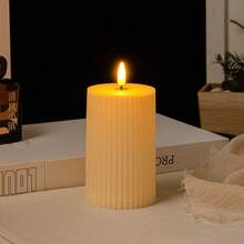 3 bougies électroniques sans flamme modernes à motif vertical en plastique beige. Bougies sans flamme décoratives pour la maison, idéales pour les fêtes. - Beige - Voir 6