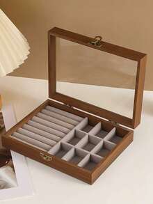 1pc Chinese Retro Jewelry Storage Box With Glass Cover Dust Protection, Vintage Wooden Jewelry Box, Black Walnut Jewelry Box, Lockable Velvet Jewelry Box, Glass Display Jewelry Box, Desktop Jewelry Organizer, Large Capacity Anti-Oxidation Jewelry Box For Necklaces, Bracelets, Rings, Gift For Girlfriend/Wife, Desktop Display Box, Valentine's Day Gift,Room Decor - Multicolor - View 12