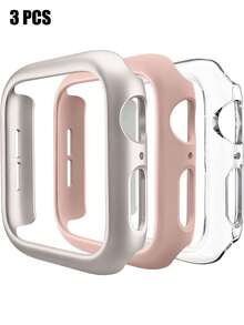 3件套男女通用休闲时尚PC镂空手表保护壳，适用于 40/41/42/44/45/46/49mm，适用于 Series Ultra/SE/10/9/8/7/6/5/4，智能手表保护壳配件，透明+粉色+星空 - 鏤空透明+粉+星光 - 查看 10