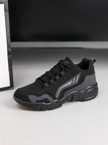 Chaussures de sport d'extérieur antidérapantes et respirantes pour hommes, style minimaliste formel en PU. Chaussures de course, couleur unie, chaussures basses quatre saisons, chaussures de tennis, chaussures en caoutchouc pour hommes, chaussures de course pour hommes - noir et gris - Voir 8