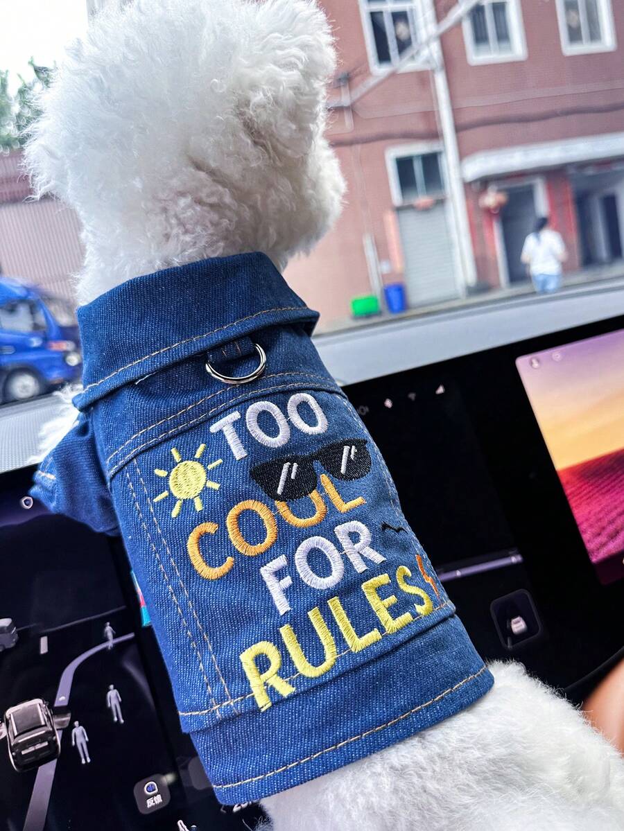 1 Stück Haustierkleidung, Hunde-/Katzenoutfit, Bekleidung für kleine Hunde & Welpen, stilvoller & süßer, bequemer Jacke mit Buchstaben-Muster - Blau - Übersicht 1
