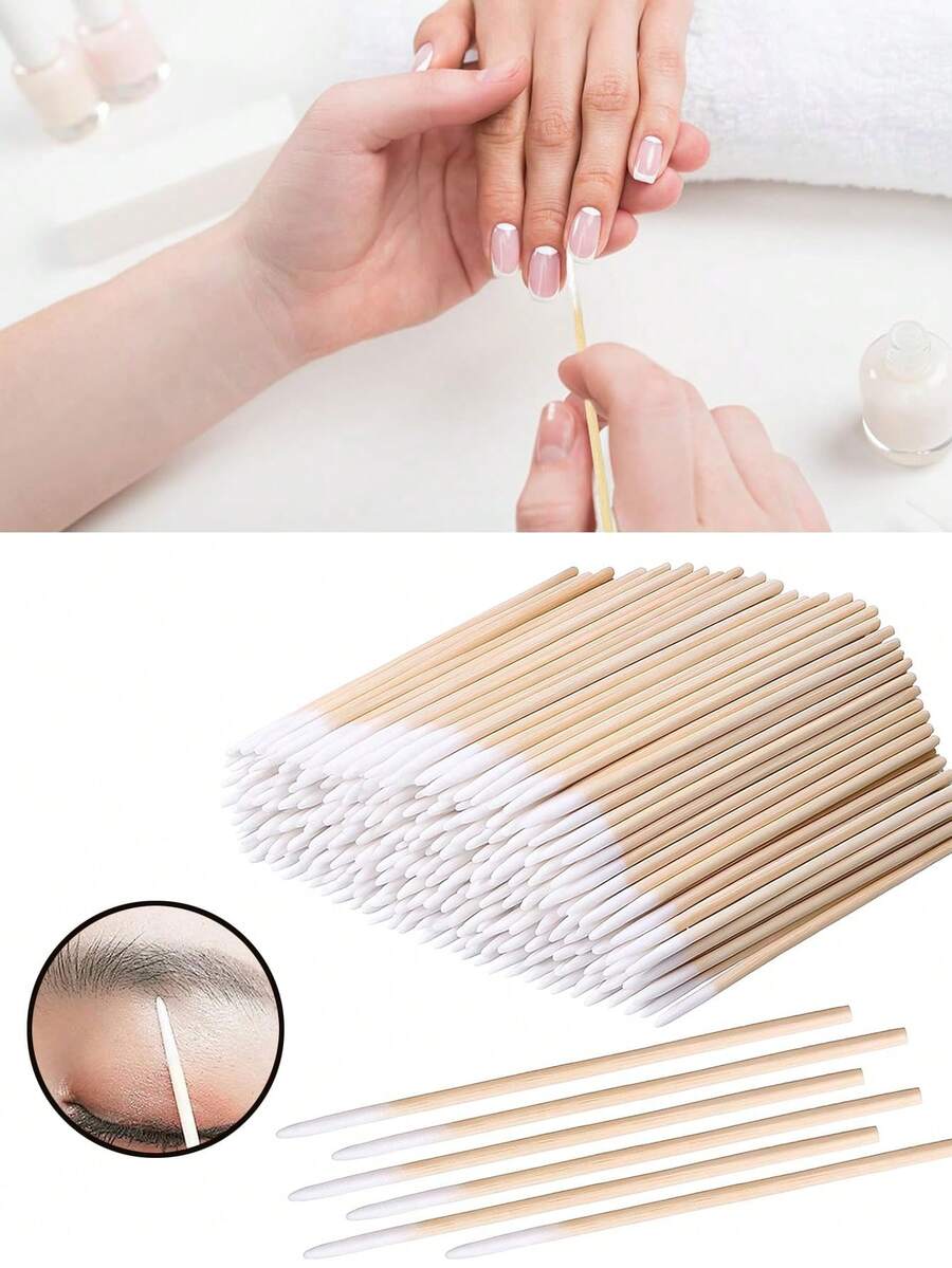 100pcs Multi-Functional Pointed-Tipped Cotton Swabs, Pointed-Mouth Makeup And Beauty Eyeliner Toothpicks, Cotton Swabs, Small Nail Art Tools, Pointed-Tipped Cotton Swabs - White - View 1