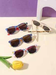 2副儿童（4-10岁）亚克力卡通恐龙印花方形时尚眼镜，适合日常外出和节日礼物 - 彩色 - 查看 7