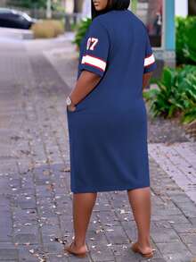 Plus Size Summer Fashionable Loose V-Neck Dress With Letter Print