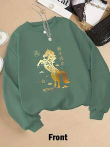 20252026 Women's Sweatshirt Women's Crew Neck Sweatshirt Halloween Christmas Thanksgiving New Year Gift - Red Horse Horse Year 2026 Chinese New Year Sweatshirt Golden Floral Design Festival Lunar Holiday Gift Casual Comfortable Winter Wear Long Sleeve Tops, Tops, Hoodies, Winter Clothes For Women - 紅色 - 查看 11