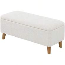 Storage Ottoman Bench With Wood Legs Foot Stool With Lift-Up Seat Large Ottoman With Foam Ottoman Footrest For Bedroom Dorm Living Room Blanket Box Chest Sherpa White - 白色 - 查看 5