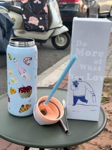 32 Oz Double-Walled Insulated Stainless Steel Straw Cup & Sports Water Bottle - Leak-Proof, Easy To Carry For Kids & Adults - Ideal For Gym, School, Outdoor & Daily Use - 夏日午餐 - 查看 2