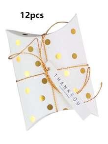 12/24 cajas de dulces en forma de mini almohada con cinta dorada, etiquetas de tarjetas de agradecimiento, adecuadas para obsequios de bodas, cumpleaños, fiestas, aniversarios, baby showers y otros eventos de celebración, empaque de joyas o jabón (a rayas doradas) - Multicolor - Ver 12
